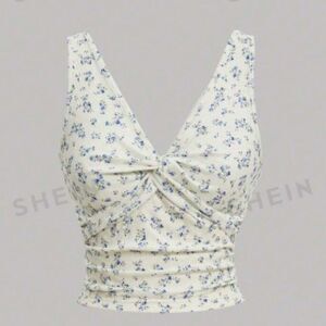 SHEIN Floral Print Crop Top - White and Blue